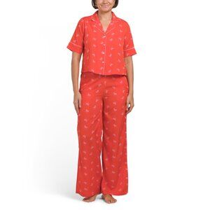 SHABBY CHIC Multi 2pc Bow Notch Collar Top And Wide Leg Pants Sleep Set